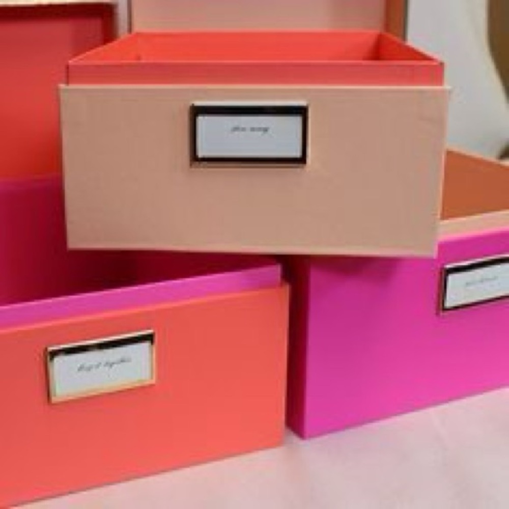 Last one ✨ Kate Spade Set of 3 Nesting Storage Box Decorative Pink neon Orange … - Picture 2 of 4